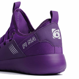 logo on shoes demonstrated in purple design
